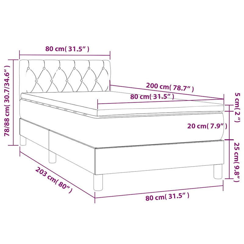 Pat box spring cu saltea, negru, 80x200 cm, catifea