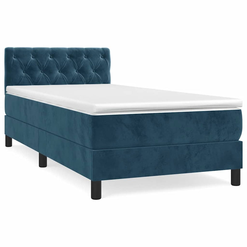 Pat box spring cu saltea, albastru închis, 80x200 cm, catifea