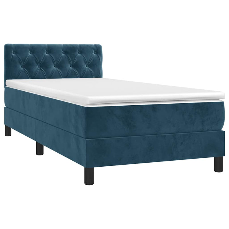 Pat box spring cu saltea, albastru închis, 80x200 cm, catifea