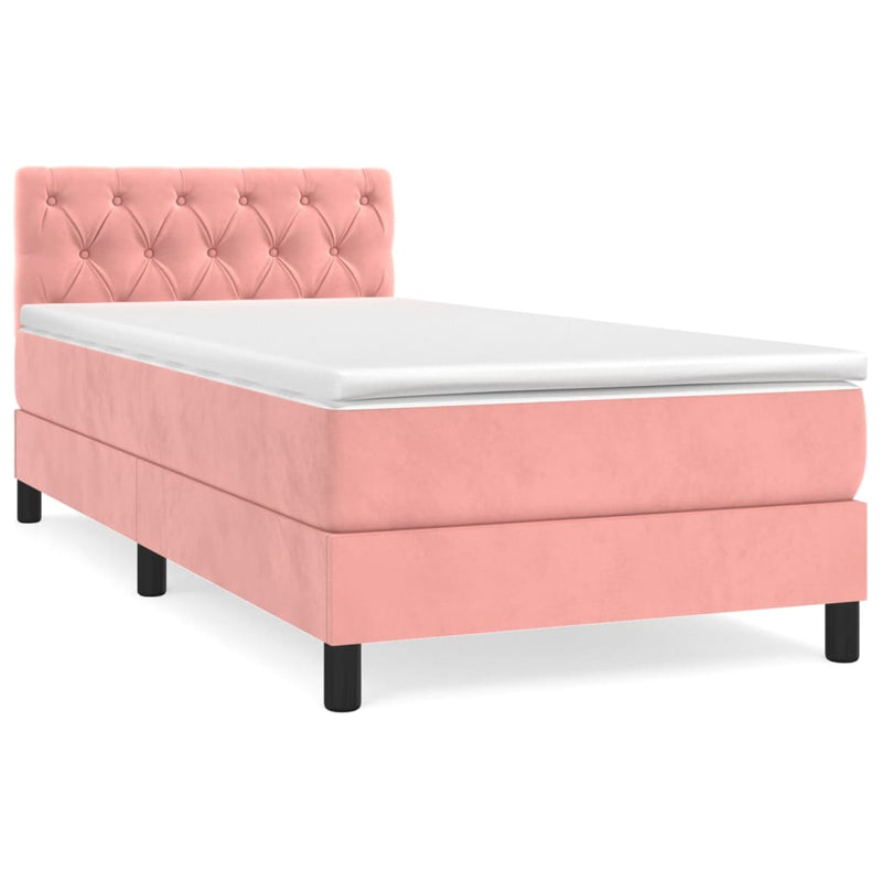 Pat box spring cu saltea, roz, 80x200 cm, catifea