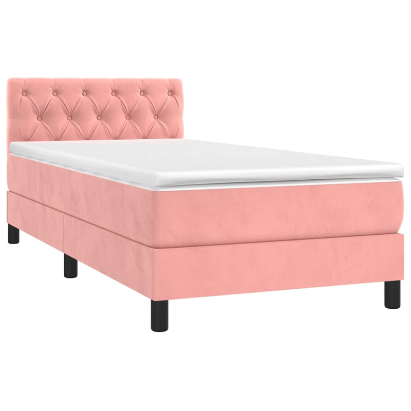 Pat box spring cu saltea, roz, 80x200 cm, catifea