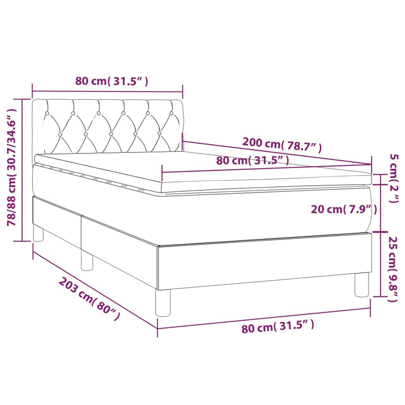 Pat box spring cu saltea, roz, 80x200 cm, catifea
