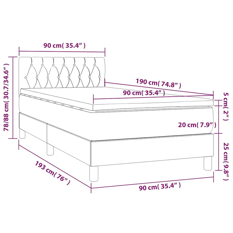 Pat box spring cu saltea, negru, 90x190 cm, catifea