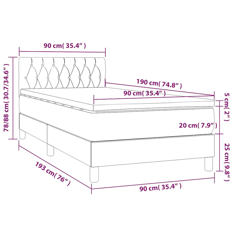 Pat box spring cu saltea, verde închis, 90x190 cm, catifea