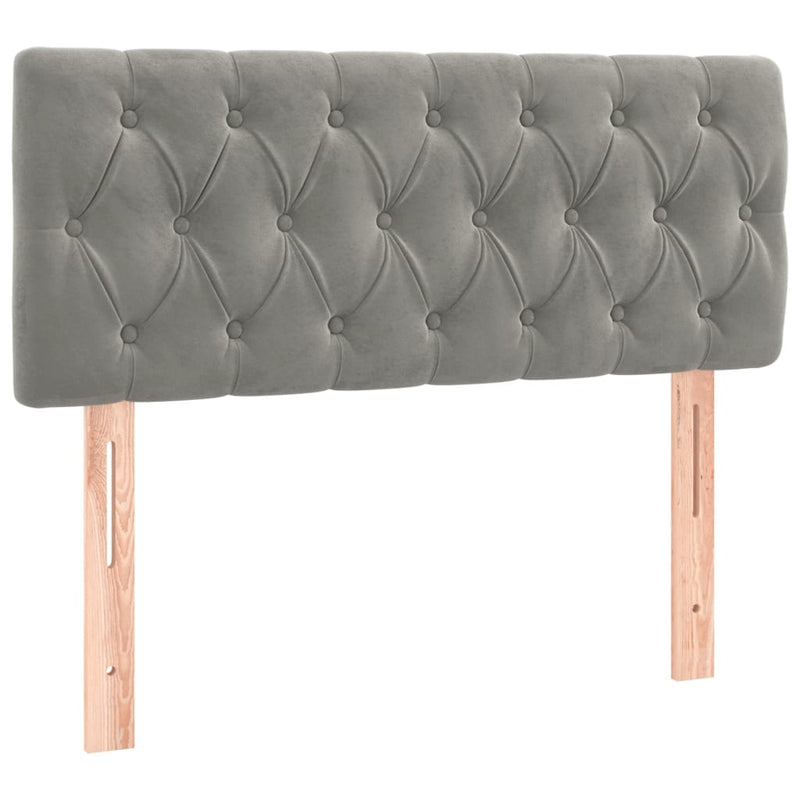 Pat box spring cu saltea, gri deschis, 90x200 cm, catifea