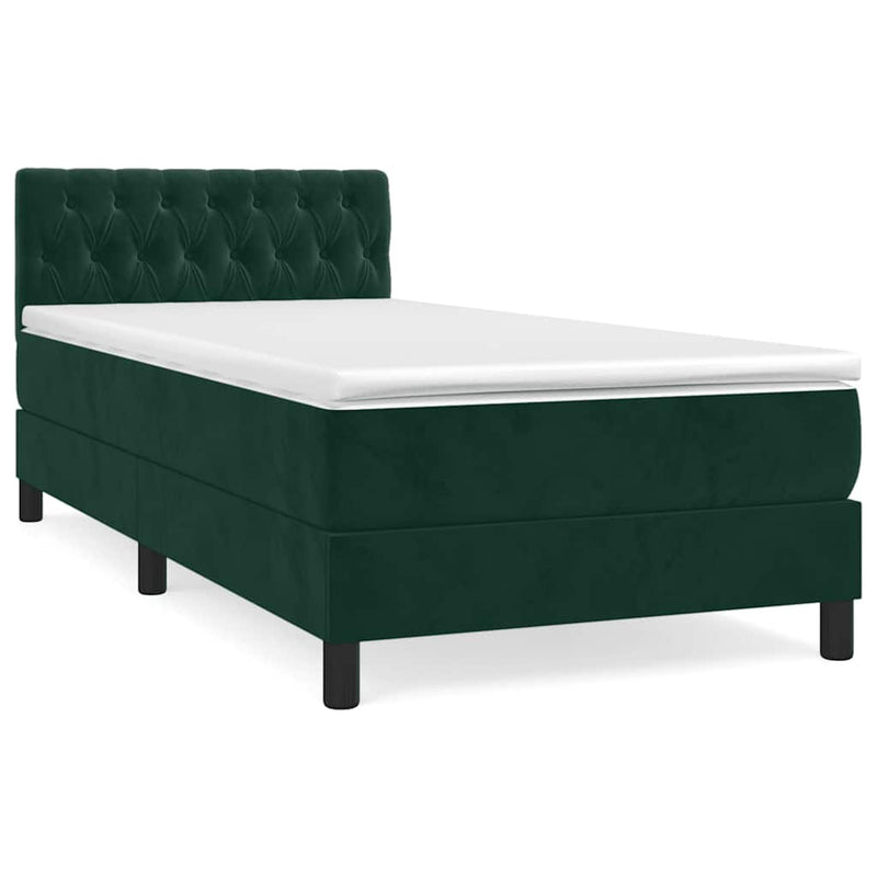 Pat box spring cu saltea, verde închis, 90x200 cm, catifea