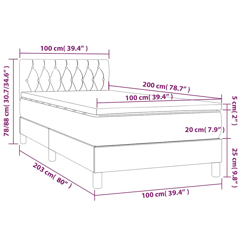 Pat box spring cu saltea, negru, 100x200 cm, catifea
