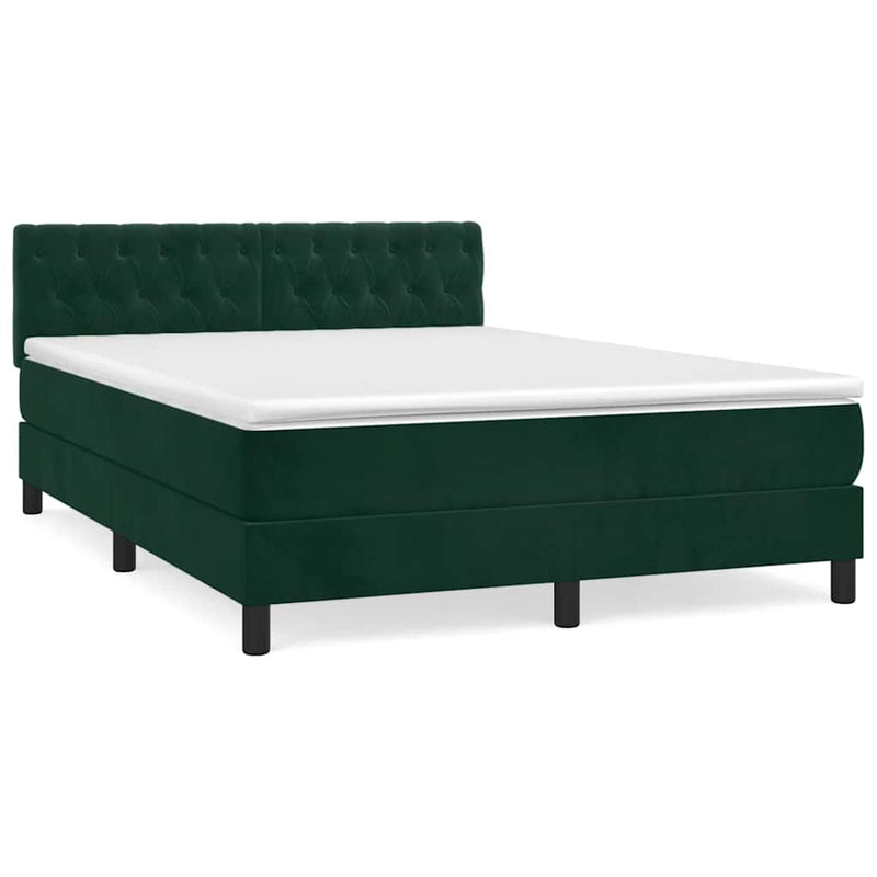Pat box spring cu saltea, verde închis, 140x190 cm, catifea