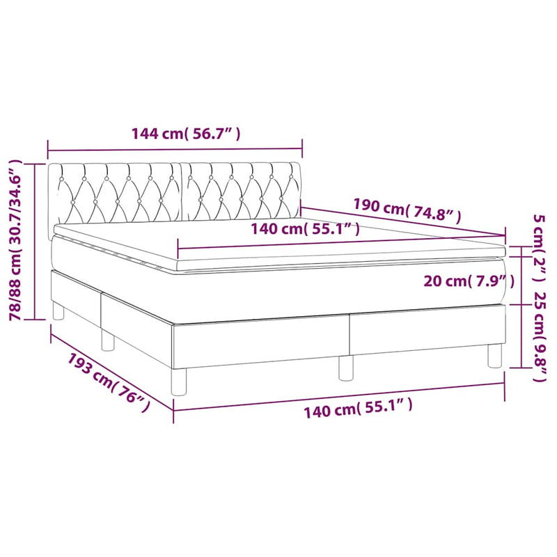 Pat box spring cu saltea, albastru închis, 140x190 cm, catifea