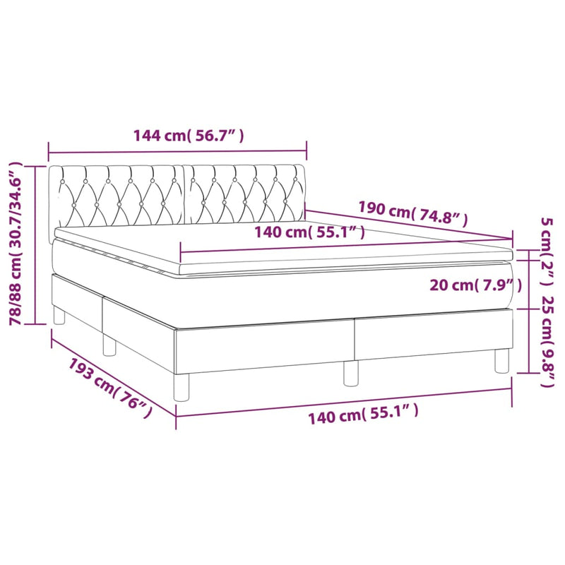 Pat box spring cu saltea, roz, 140x190 cm, catifea