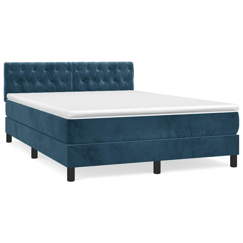 Pat box spring cu saltea, albastru închis, 140x200 cm, catifea