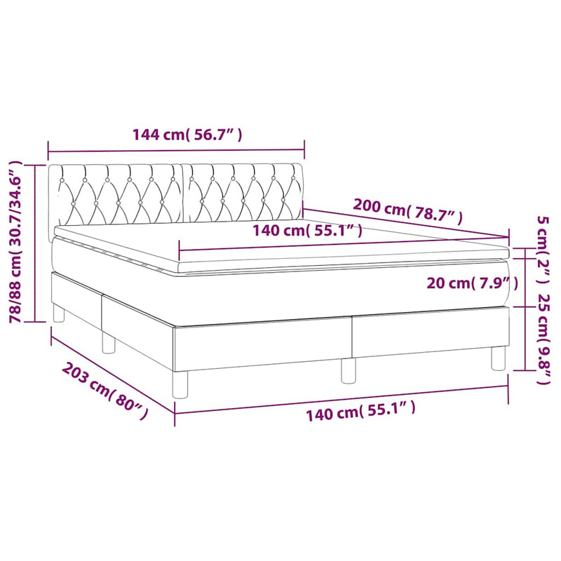 Pat box spring cu saltea, albastru închis, 140x200 cm, catifea