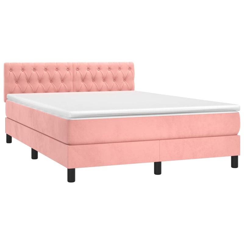 Pat box spring cu saltea, roz, 140x200 cm, catifea