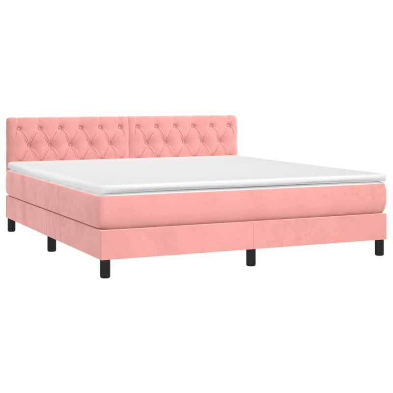 Pat box spring cu saltea, roz, 160x200 cm, catifea