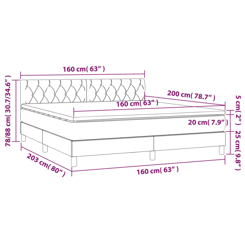 Pat box spring cu saltea, roz, 160x200 cm, catifea