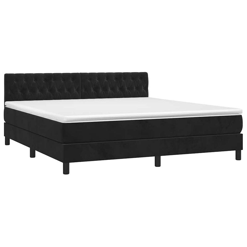 Pat box spring cu saltea, negru, 180x200 cm, catifea