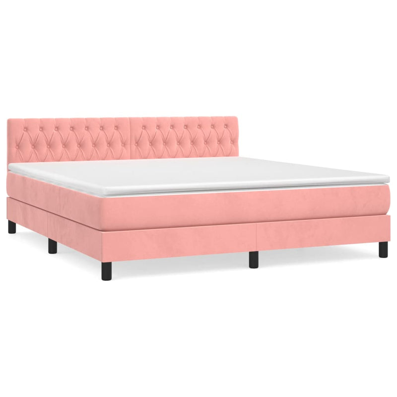Pat box spring cu saltea, roz, 180x200 cm, catifea