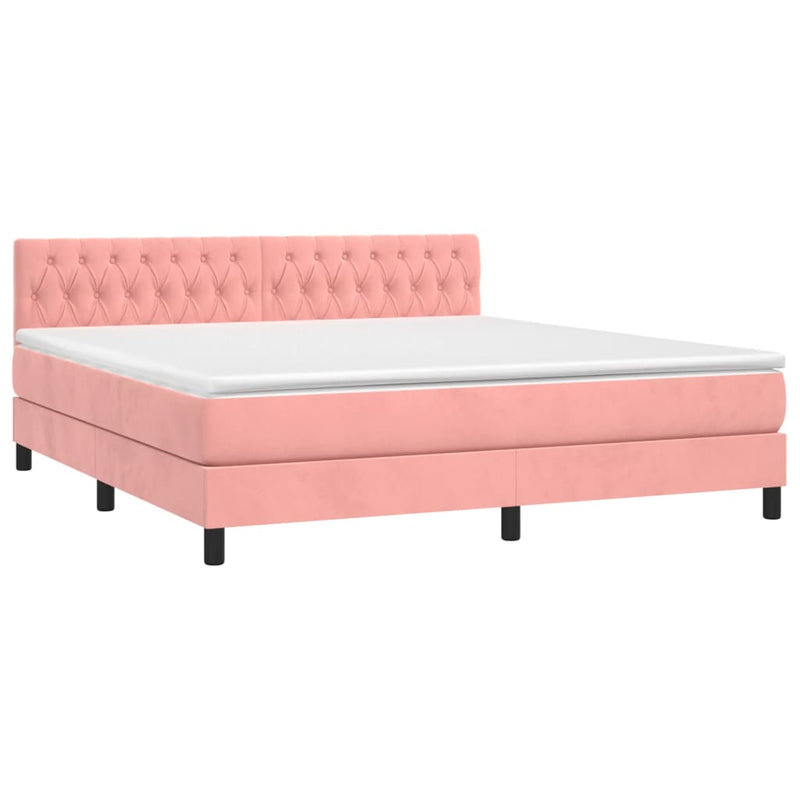 Pat box spring cu saltea, roz, 180x200 cm, catifea