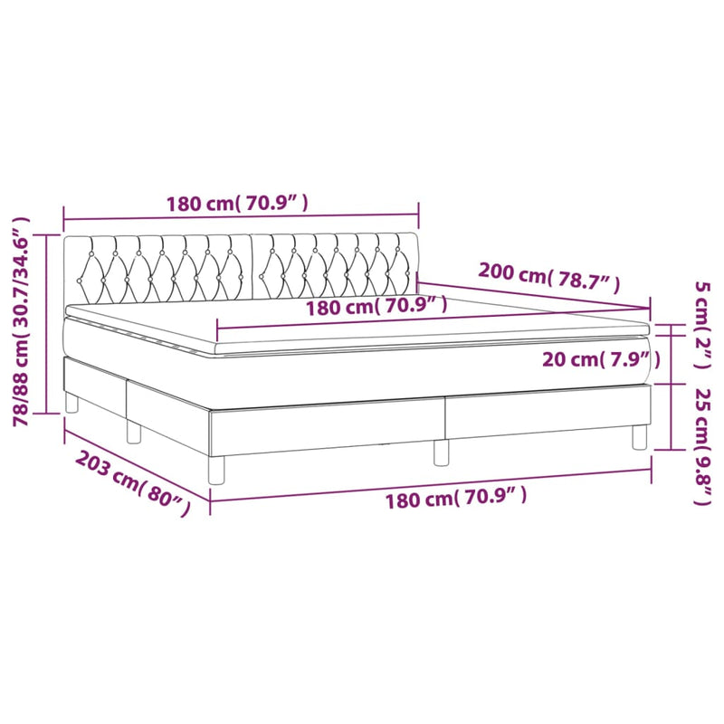Pat box spring cu saltea, roz, 180x200 cm, catifea