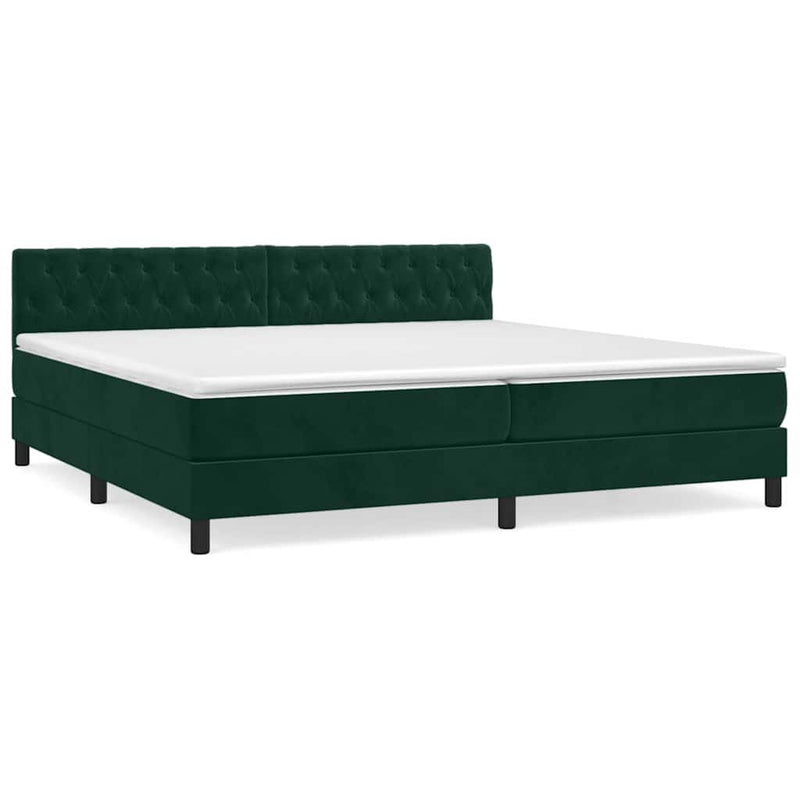 Pat box spring cu saltea, verde închis, 200x200 cm, catifea
