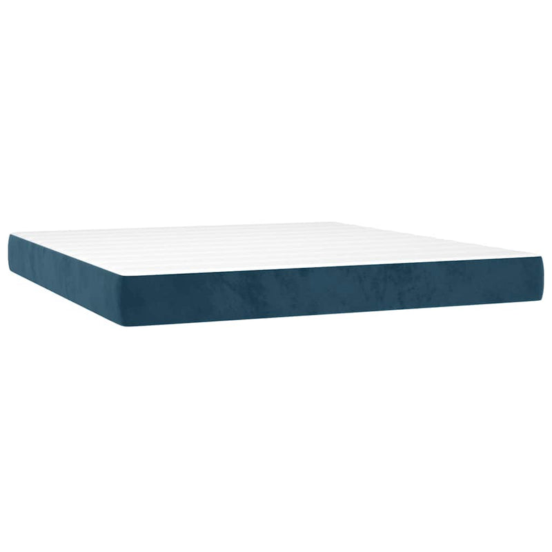 Pat box spring cu saltea, albastru închis, 200x200 cm, catifea