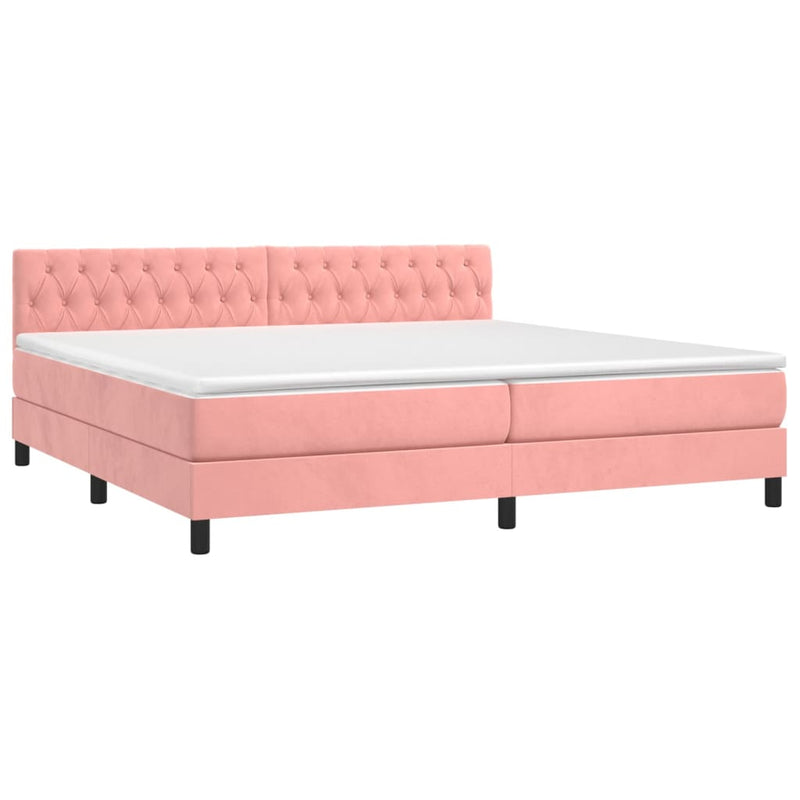 Pat box spring cu saltea, roz, 200x200 cm, catifea