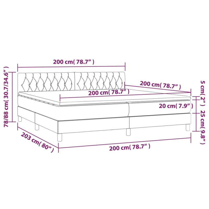 Pat box spring cu saltea, roz, 200x200 cm, catifea