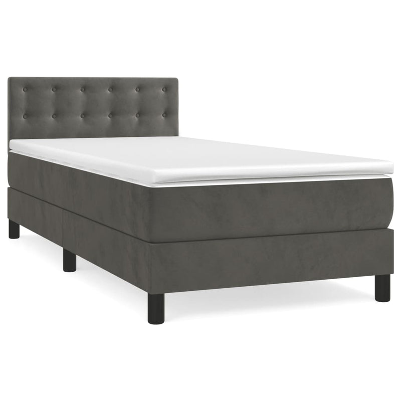Pat box spring cu saltea, gri închis, 80x200 cm, catifea