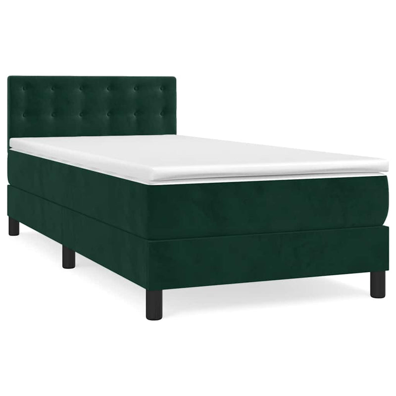 Pat box spring cu saltea, verde închis, 80x200 cm, catifea