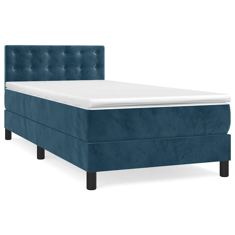 Pat box spring cu saltea, albastru închis, 80x200 cm, catifea