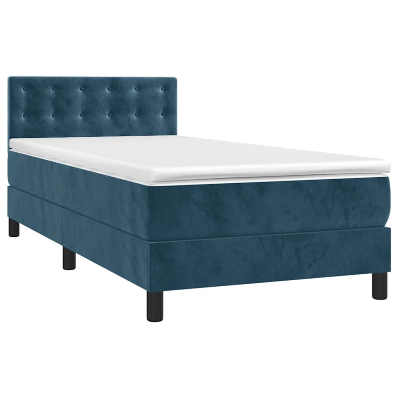 Pat box spring cu saltea, albastru închis, 80x200 cm, catifea