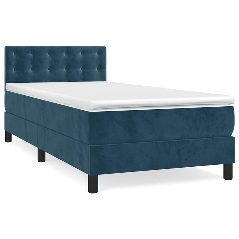 Pat box spring cu saltea, albastru închis, 90x190 cm, catifea