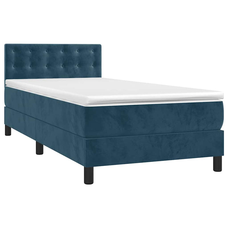 Pat box spring cu saltea, albastru închis, 90x190 cm, catifea