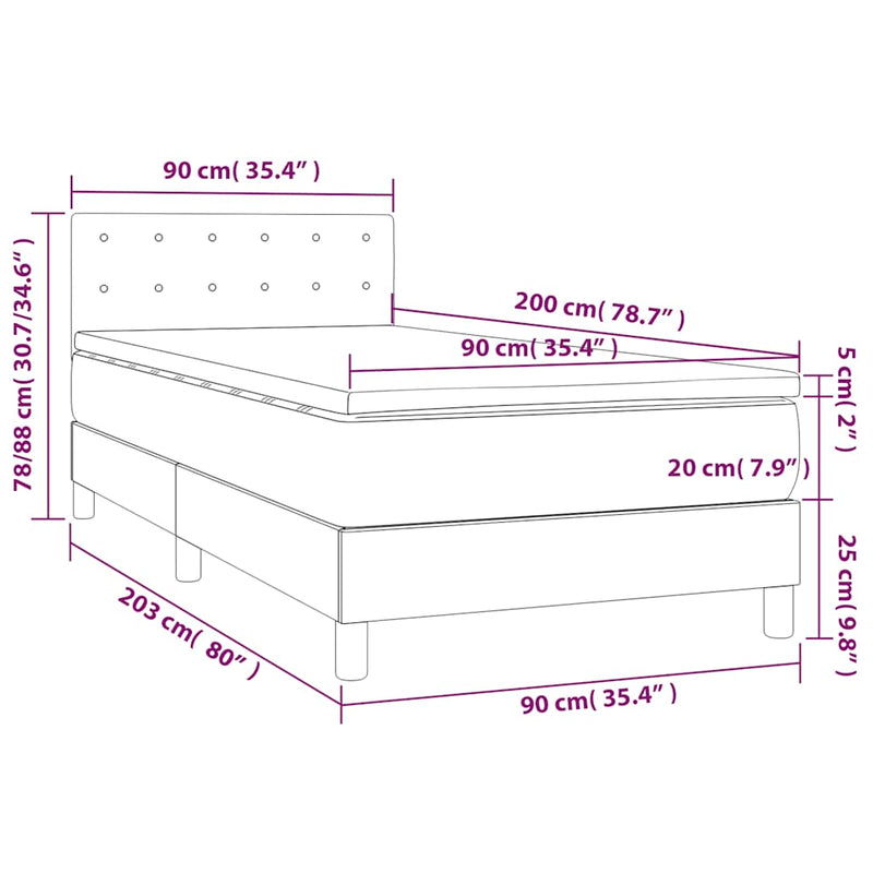 Pat box spring cu saltea, negru, 90x200 cm, catifea
