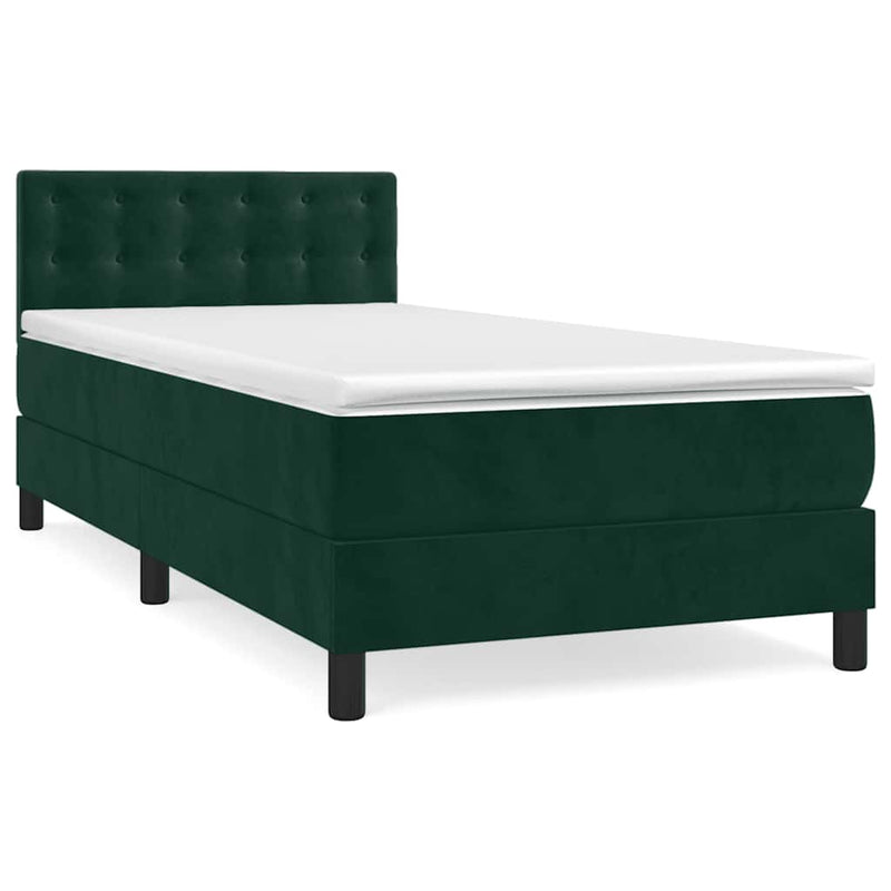 Pat box spring cu saltea, verde închis, 100x200 cm, catifea