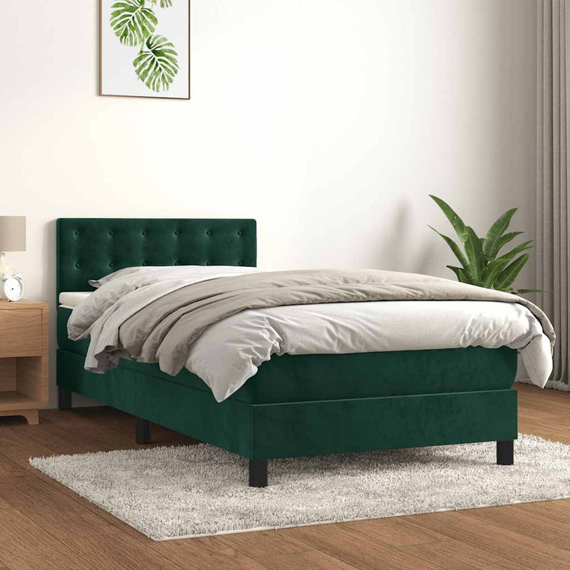 Pat box spring cu saltea, verde închis, 100x200 cm, catifea