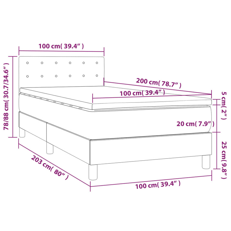 Pat box spring cu saltea, roz, 100x200 cm, catifea