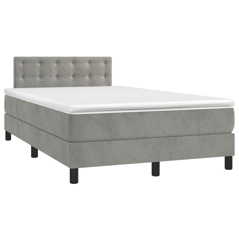 Pat box spring cu saltea, gri deschis, 120x200 cm, catifea