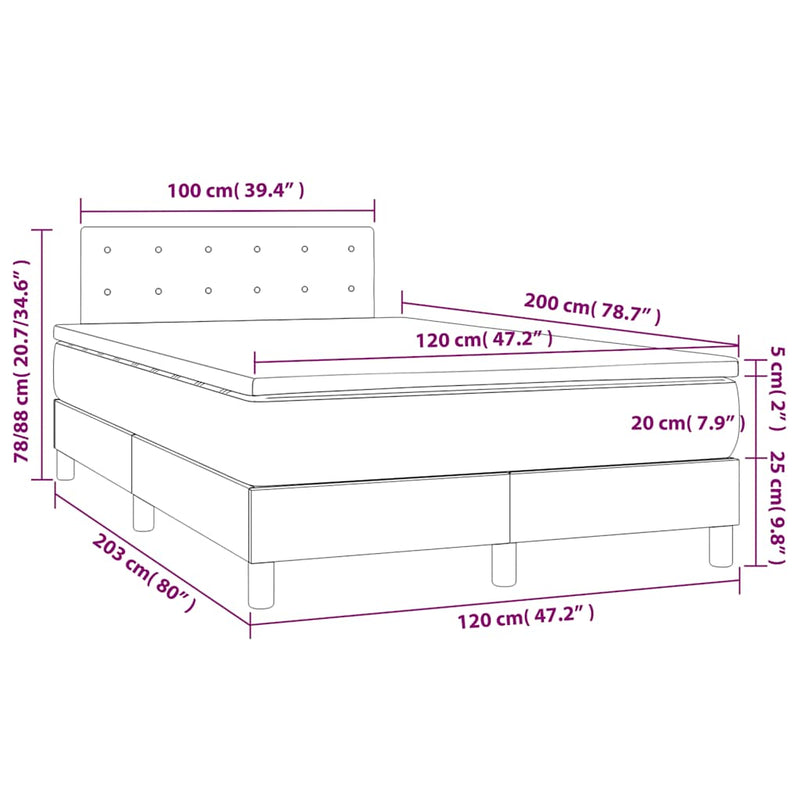 Pat box spring cu saltea, verde închis, 120x200 cm, catifea