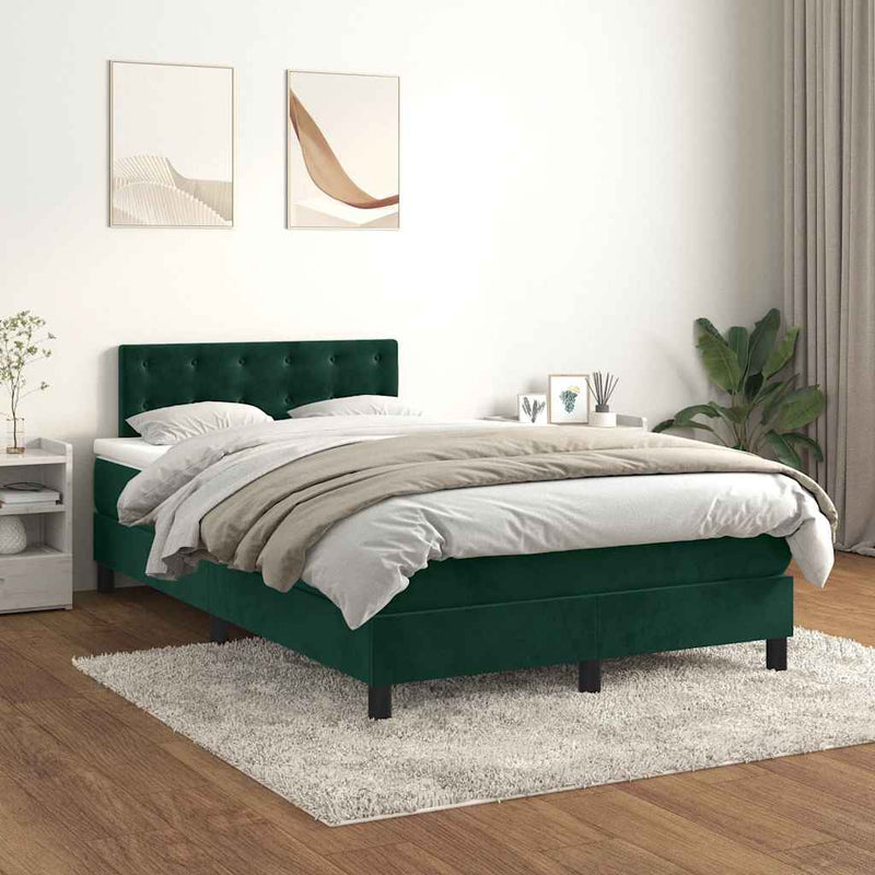 Pat box spring cu saltea, verde închis, 120x200 cm, catifea