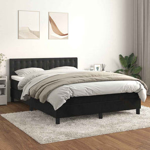 Pat box spring cu saltea, negru, 140x190 cm, catifea