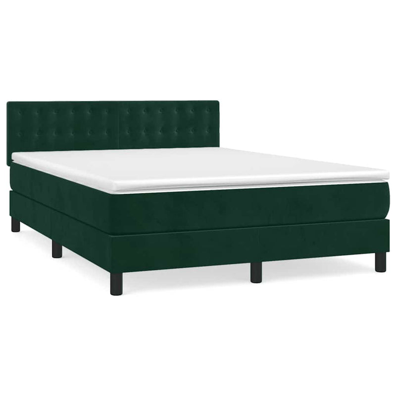 Pat box spring cu saltea, verde închis, 140x190 cm, catifea