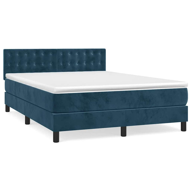 Pat box spring cu saltea, albastru închis, 140x190 cm, catifea