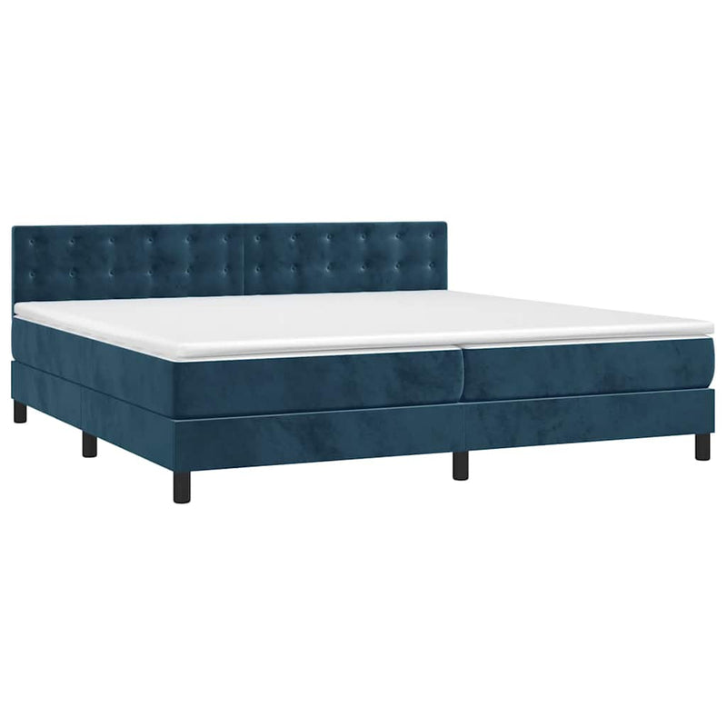 Pat box spring cu saltea, albastru închis, 200x200 cm, catifea