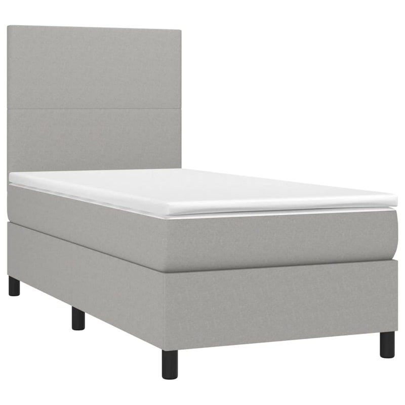 Pat box spring cu saltea, gri deschis, 90x190 cm, textil