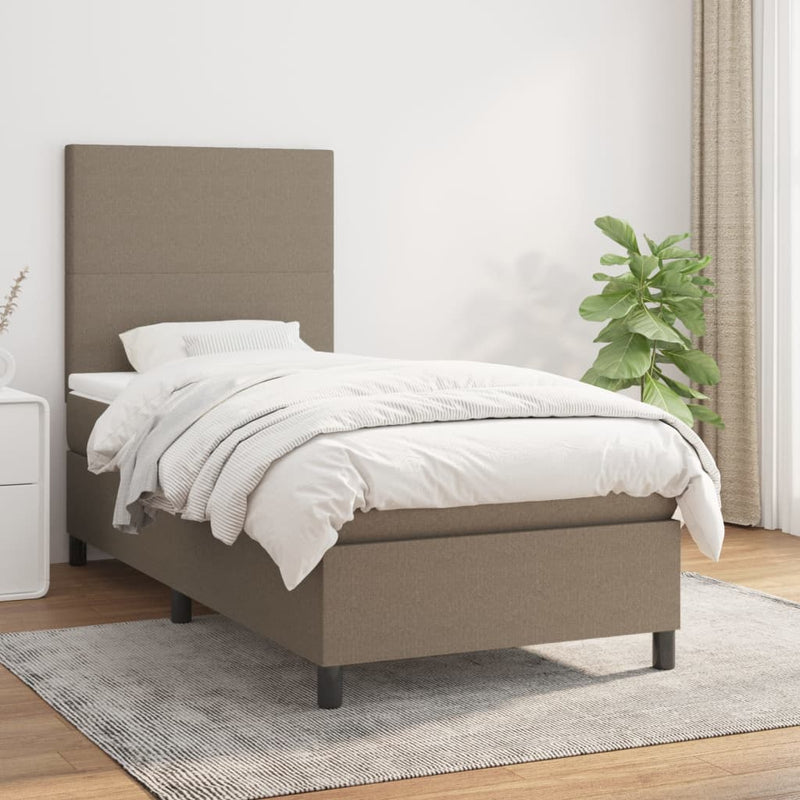 Pat box spring cu saltea, gri taupe, 90x200 cm, textil
