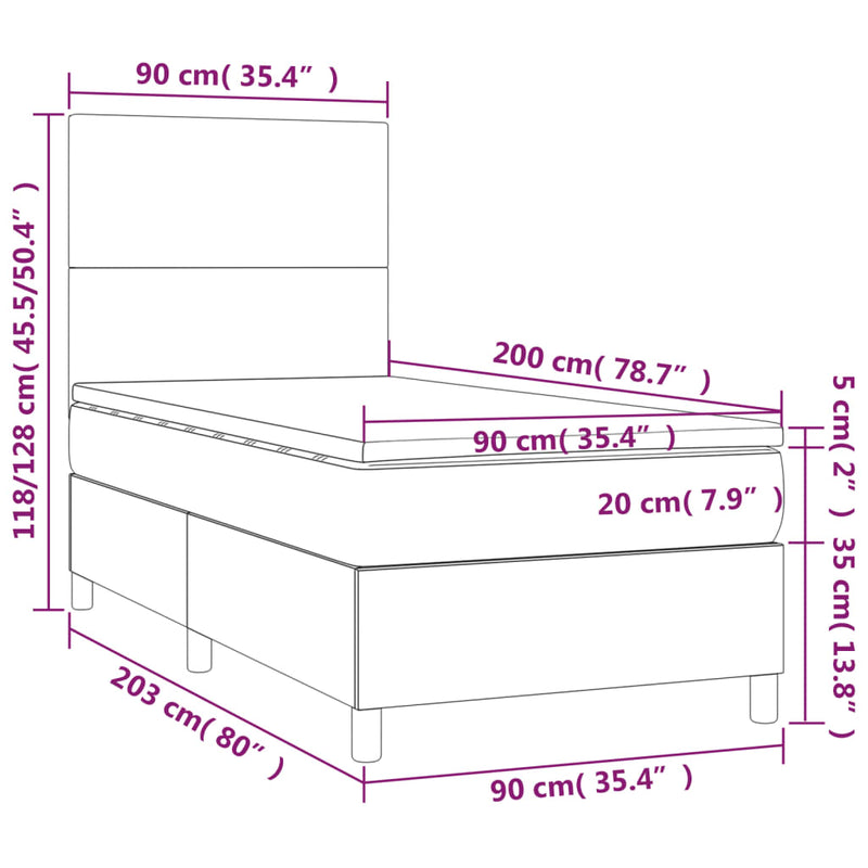 Pat box spring cu saltea, albastru, 90x200 cm, textil