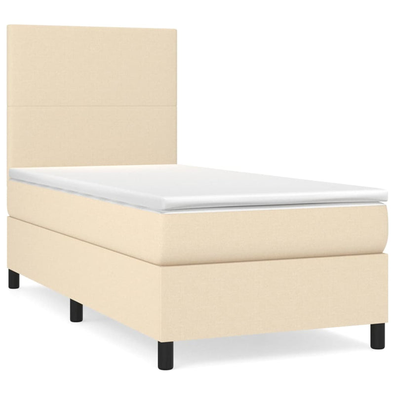Pat box spring cu saltea, crem, 100x200 cm, textil