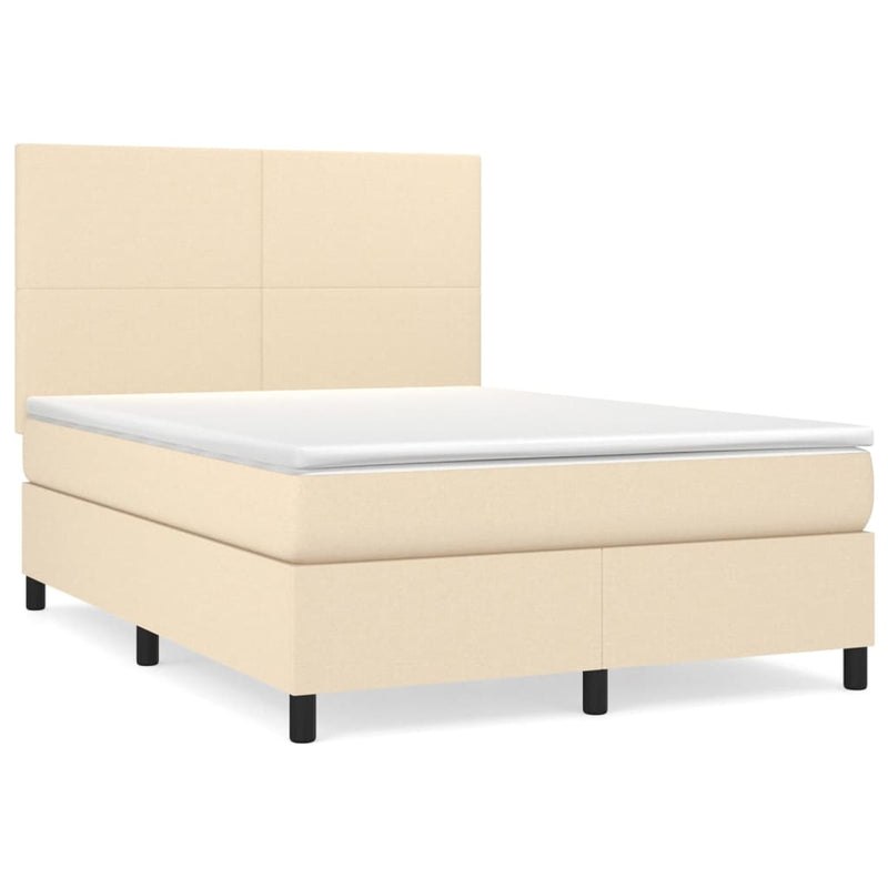 Pat box spring cu saltea, crem, 140x200 cm, textil