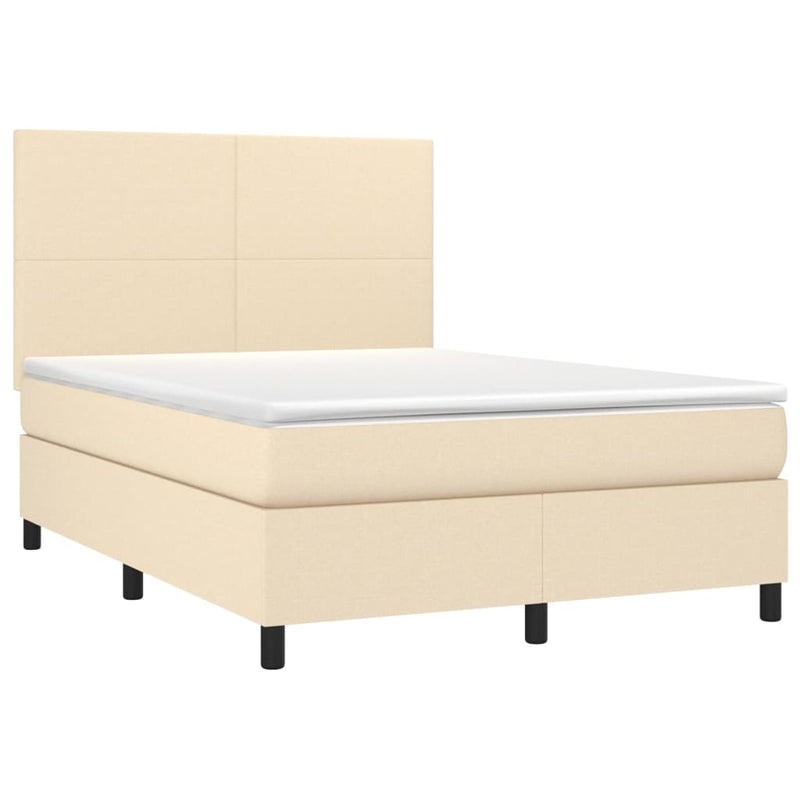 Pat box spring cu saltea, crem, 140x200 cm, textil